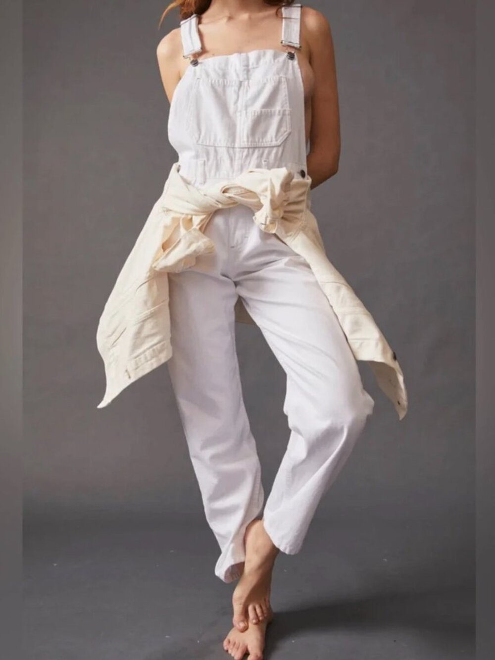 We The Free (Free People) White Overall Shorts size L - Picture 1 of 4